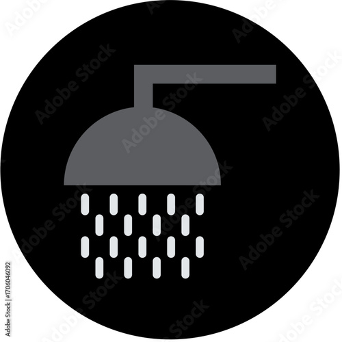 Shower Icon: The minimalist icon of a shower head emitting water droplets, a symbol of cleanliness, rejuvenation, and essential hygiene..AI