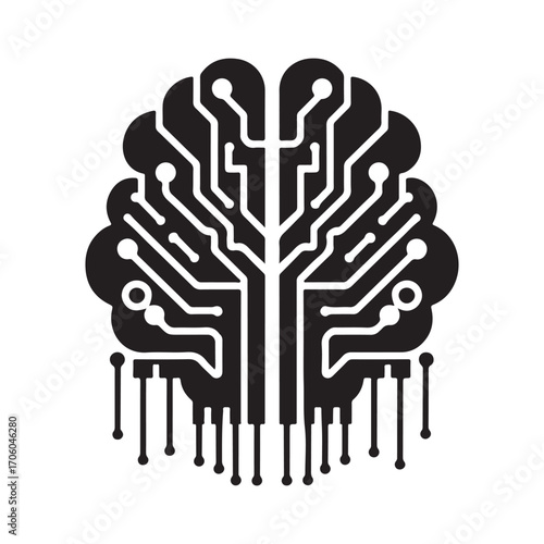 AI brain chip vector silhouette outline logo design concept illustration