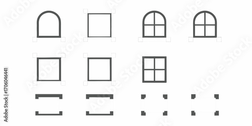 Collection of architectural window frame icons and design elements in a clean minimalist style