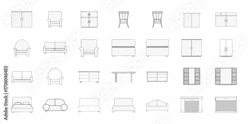 Collection of simple line art furniture icons for interior design and home decor concepts