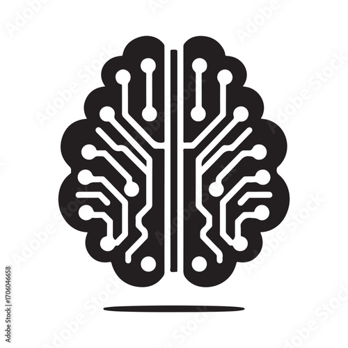 AI brain chip vector silhouette outline logo design concept illustration
