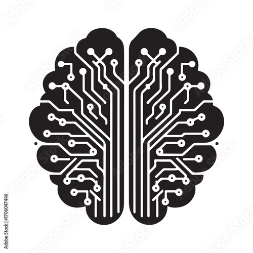 AI brain chip vector silhouette outline logo design concept illustration