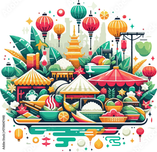 Vietnam market logo  vector white background .