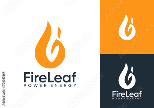 fire leaf logo design. energy flame droplet negative space graphic icon vector	
