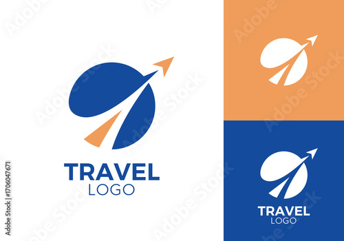 airplane and globe logo. tour and traveling symbol vector design
