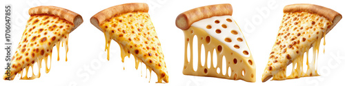 Cheese, pizza, slice, melted, mozzarella create delicious cheesy pull effect on each pizza slice