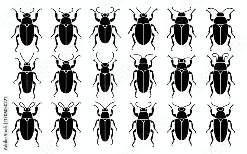 Vector art of collection of beetle silhouettes in vector format
