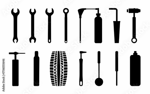 Vector art of collection of car service tools sillouette for design