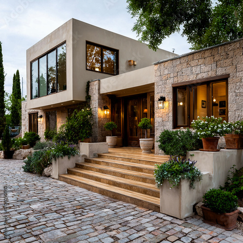 High-resolution magazine-style photo of a luxury desert home exterior featuring stucco, glass, and retro futuristic architecture in a modern design aesthetic.