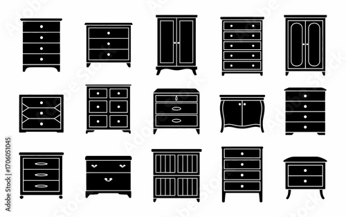Vector art of collection of chest of drawers and dressers