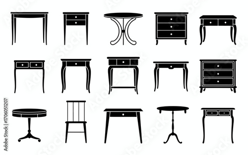 Vector art of collection of table silhouettes in vector format