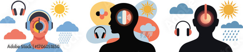 Neurodiversity Concept — Sensory Volume Knob on Head, Adjustable Environment Settings, Flat Vector for Inclusive Design