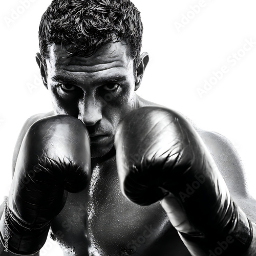 Wallpaper Mural A male boxer with gloves in a punching stance, isolated on white background. Torontodigital.ca