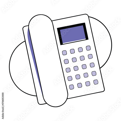 Vector art of a modern desk phone with a handset and keypad, representing communication and business