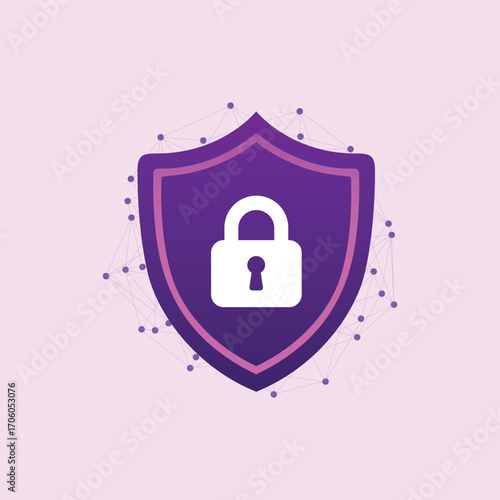 Security shield icon with padlock and network connections