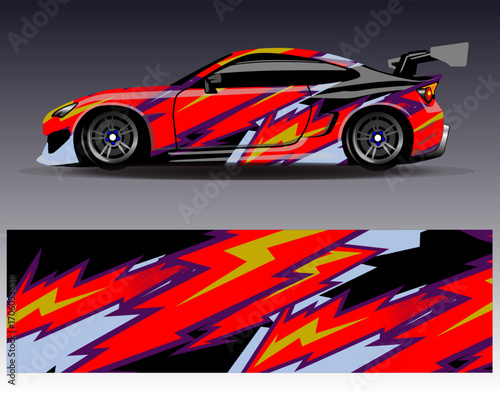 Car wrap design vector. Graphic abstract stripe racing background designs for vehicle, rally, race, adventure and car racing livery