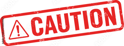 Caution Sign Red Rubber Stamp Effect On White Rectangle Background Isolated