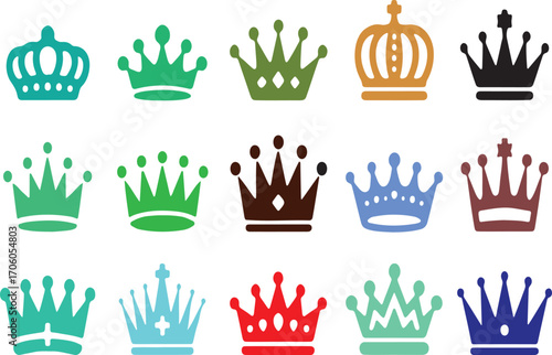 Diverse Collection of Ornate Crown Illustrations Royal Symbolism and Stylized Designs for Decoration Luxury and Creative Projects Artful Royal Headwear