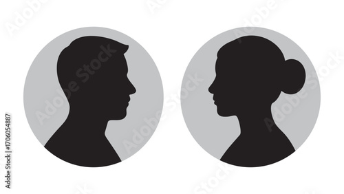 Side view man and woman silhouette avatars in profile