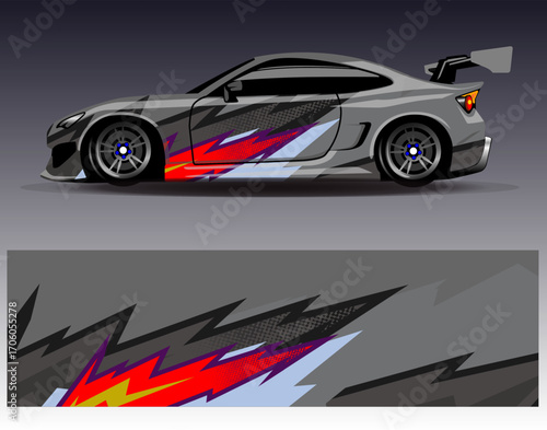 Car wrap design vector. Graphic abstract stripe racing background designs for vehicle, rally, race, adventure and car racing livery