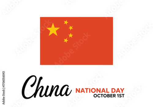 china national day illustration with red flag, five yellow stars, and bold text commemorating october 1st patriotic celebration