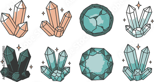 Collection of Decorative Crystals and Gemstones with Transparent Background