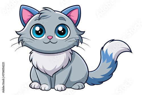 Cute cartoon kitten illustration with big round eyes