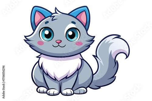 Cute cartoon kitten illustration with big round eyes