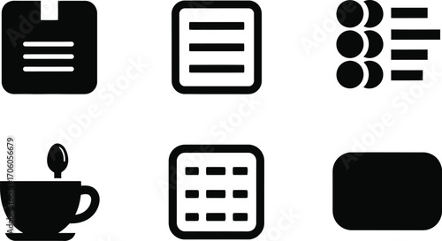 Collection of Simple Black Pictogram Icons Isolated on Transparent Background