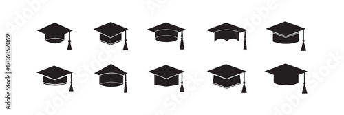Academic graduation cap icon vector illustration on white Background. EPS 10. Graduation hat cap icons set. Academic cap.