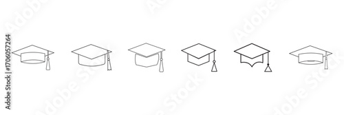 Academic graduation cap icon vector illustration on white Background. EPS 10. Graduation hat cap icons set. Academic cap.