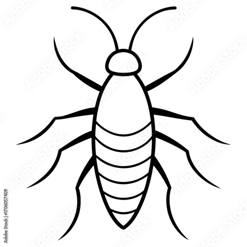 Simple black and white illustration of a cockroach in silhouette style