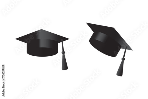 Graduate college icon set.  3d Graduation Cap Icon. Realistic Graduate cap.  