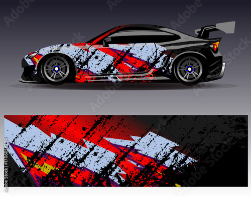 Car wrap design vector. Graphic abstract stripe racing background designs for vehicle, rally, race, adventure and car racing livery