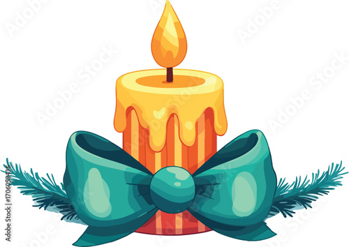 Vector illustration of a heart-shaped candle in a candlestick, casting a yellow flame of candlelight and Christmas celebration