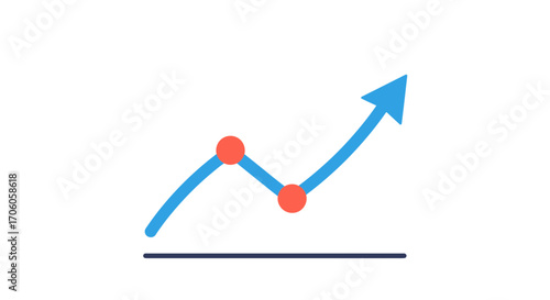 Rising growth chart with upward trending arrow symbolizing business success and investment gains