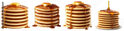 Wallpaper Mural Stack of pancakes with maple syrup and butter, golden brown, sweet breakfast, isolated white Torontodigital.ca