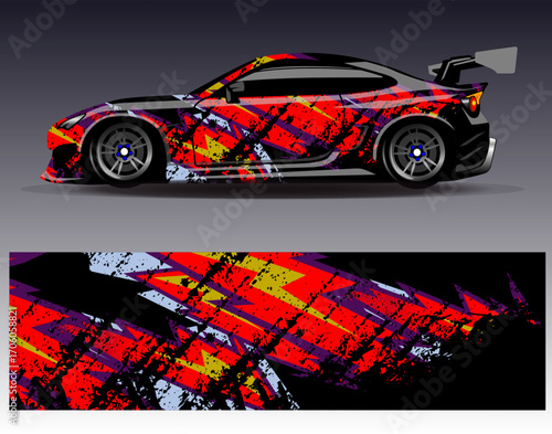Car wrap design vector. Graphic abstract stripe racing background designs for vehicle, rally, race, adventure and car racing livery