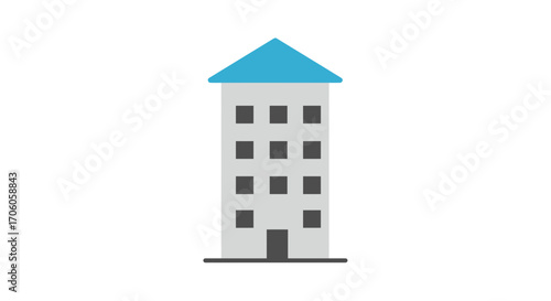 Modern apartment building with a cool blue roof, ideal for real estate and urban development projects