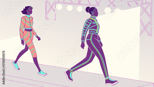 Virtual Fashion Show with Holographic Outfits – Vector of Showbiz Innovation and Digital Clothing 