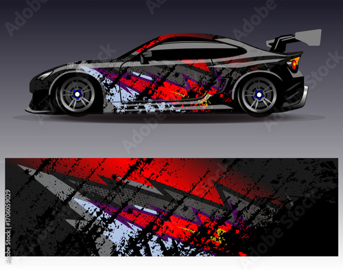 Car wrap design vector. Graphic abstract stripe racing background designs for vehicle, rally, race, adventure and car racing livery
