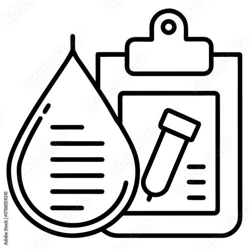 Blood test report document in modern flat design showing droplet and test tube illustration