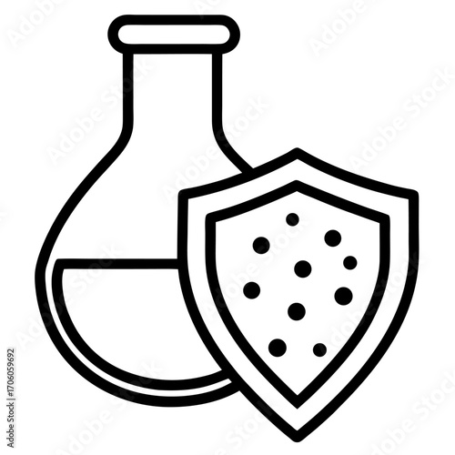 Laboratory flask with protective shield vector graphic representing science safety and medical research advancements
