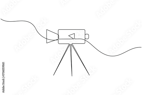 Video camera continuous one line drawing of great for film, media, and video production concepts
