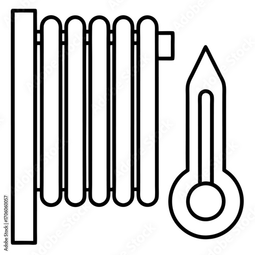 Radiator and Thermometer Icon Vector Illustration Heating Temperature Control Cold Weather Symbol Safety Measurement Climate Device System