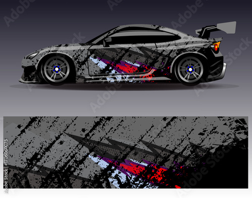 Car wrap design vector. Graphic abstract stripe racing background designs for vehicle, rally, race, adventure and car racing livery