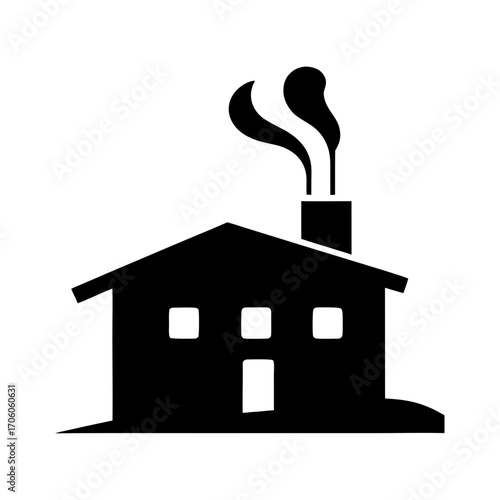 Cozy house silhouette with smoke rising from chimney
