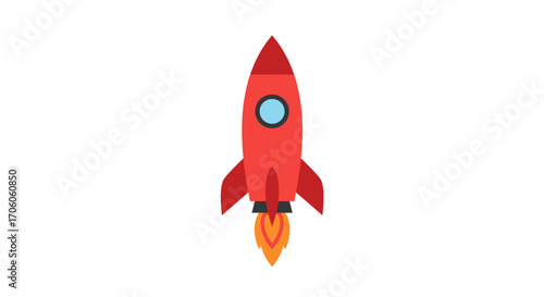 Bold red rocket blasting off into the future, symbolizing startup success and innovative ideas