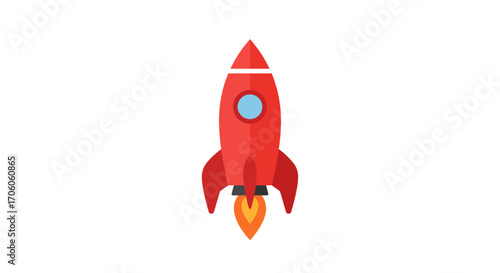 Bold red rocket launching with vibrant flames represents innovation and business growth beautifully