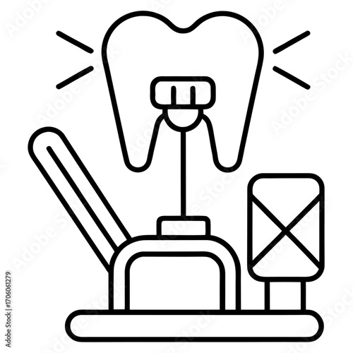 Dental chair icon with shining tooth modern dentistry and health care concept in line art